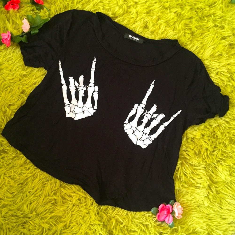 Skeleton Rock On Crop Top - S/M